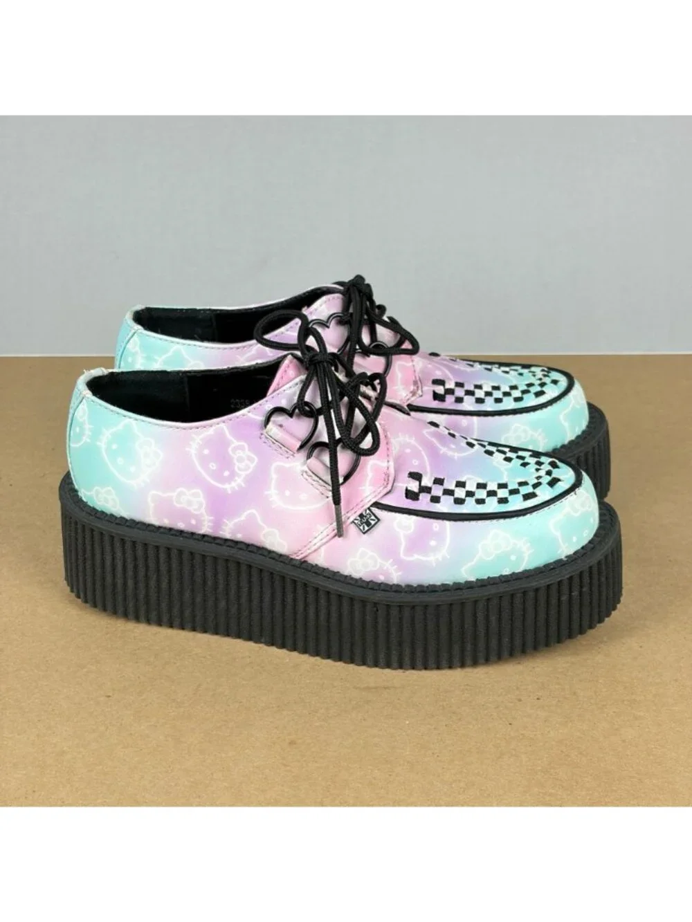T.U.K. Hello Kitty Platform Creeper Womens 5 Blue Pink All Over Print Shoes